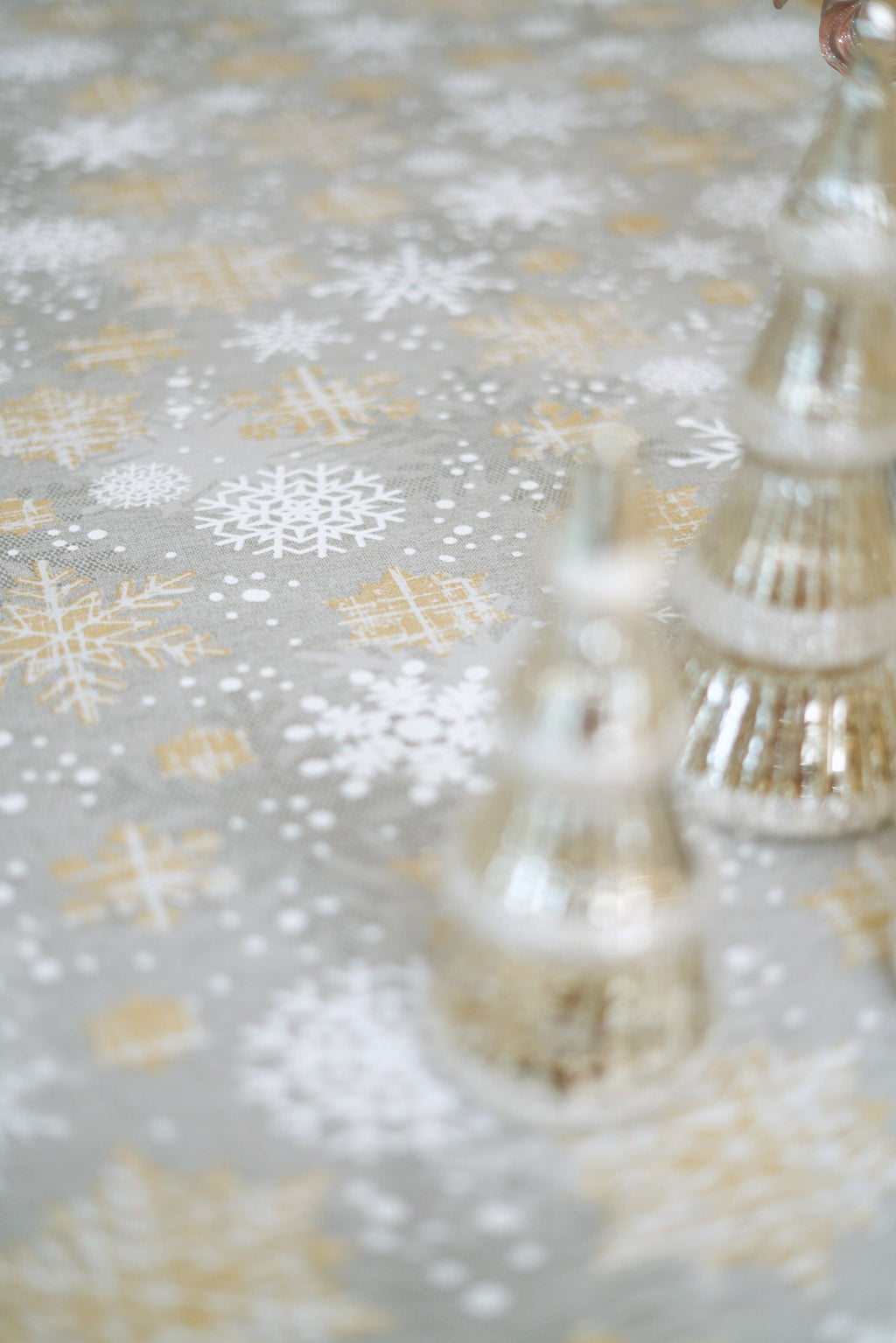 Winter Snowflakes Round Tablecloth – Elegant & Festive Dining Decor by Hortensias Home at www.brixbailey.com