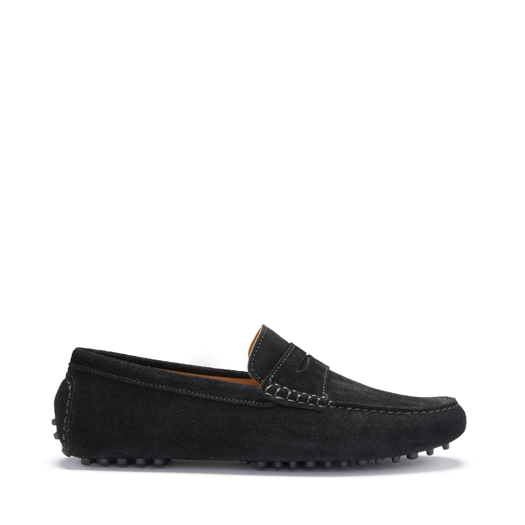 Penny Black Suede Driving Loafers