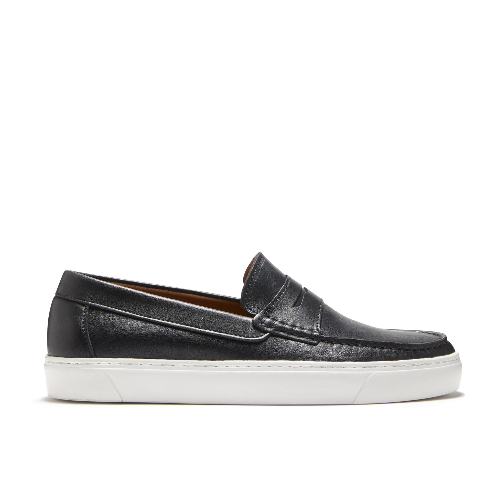 Black Leather Slip On Sneaker Loafers for Men