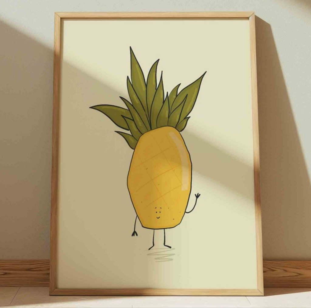 Waving Pineapple – Fun Fruit Art Print