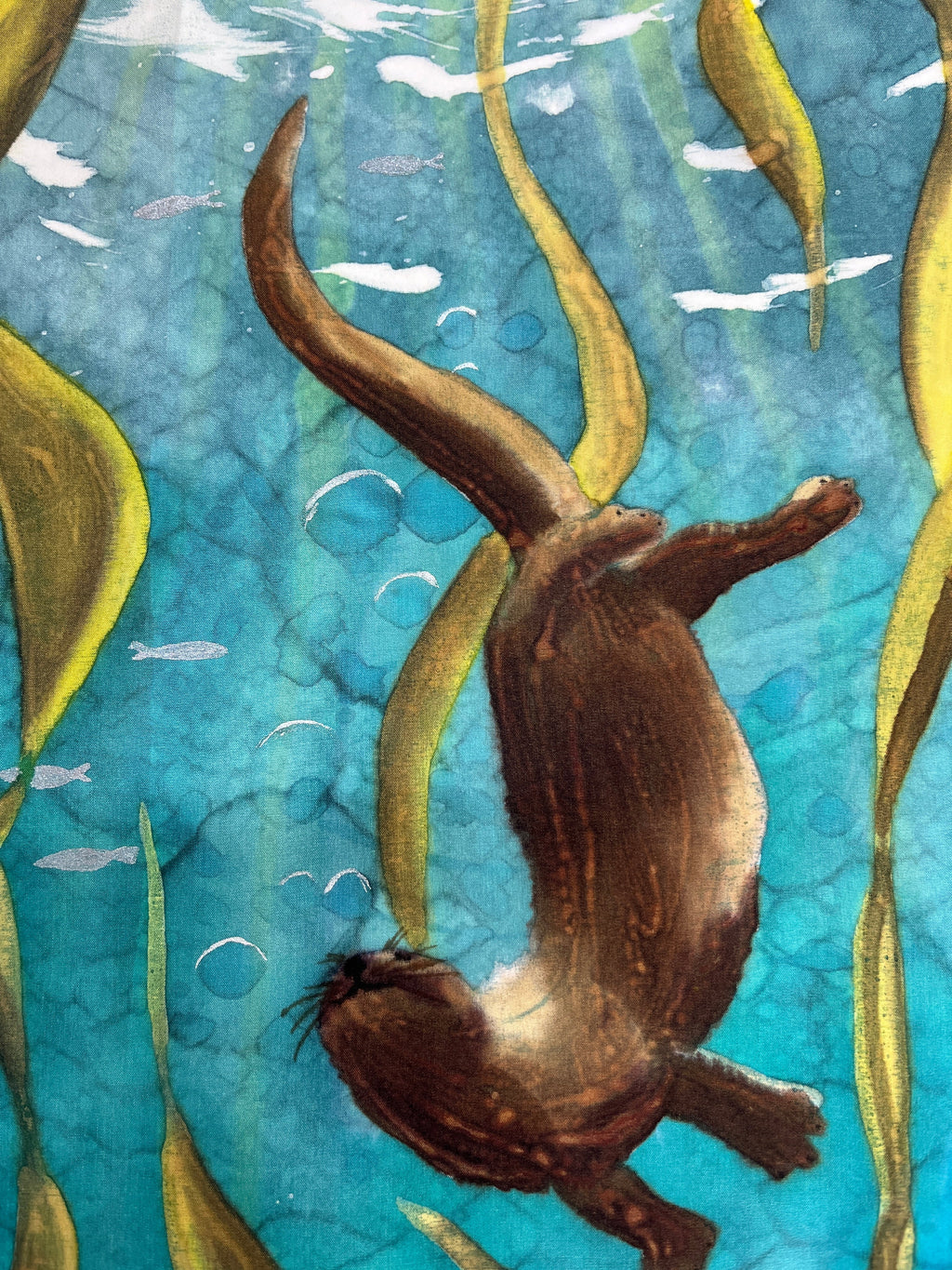 “Otter Frolic” - Hand-dyed Silk Wall Hanging  - $250