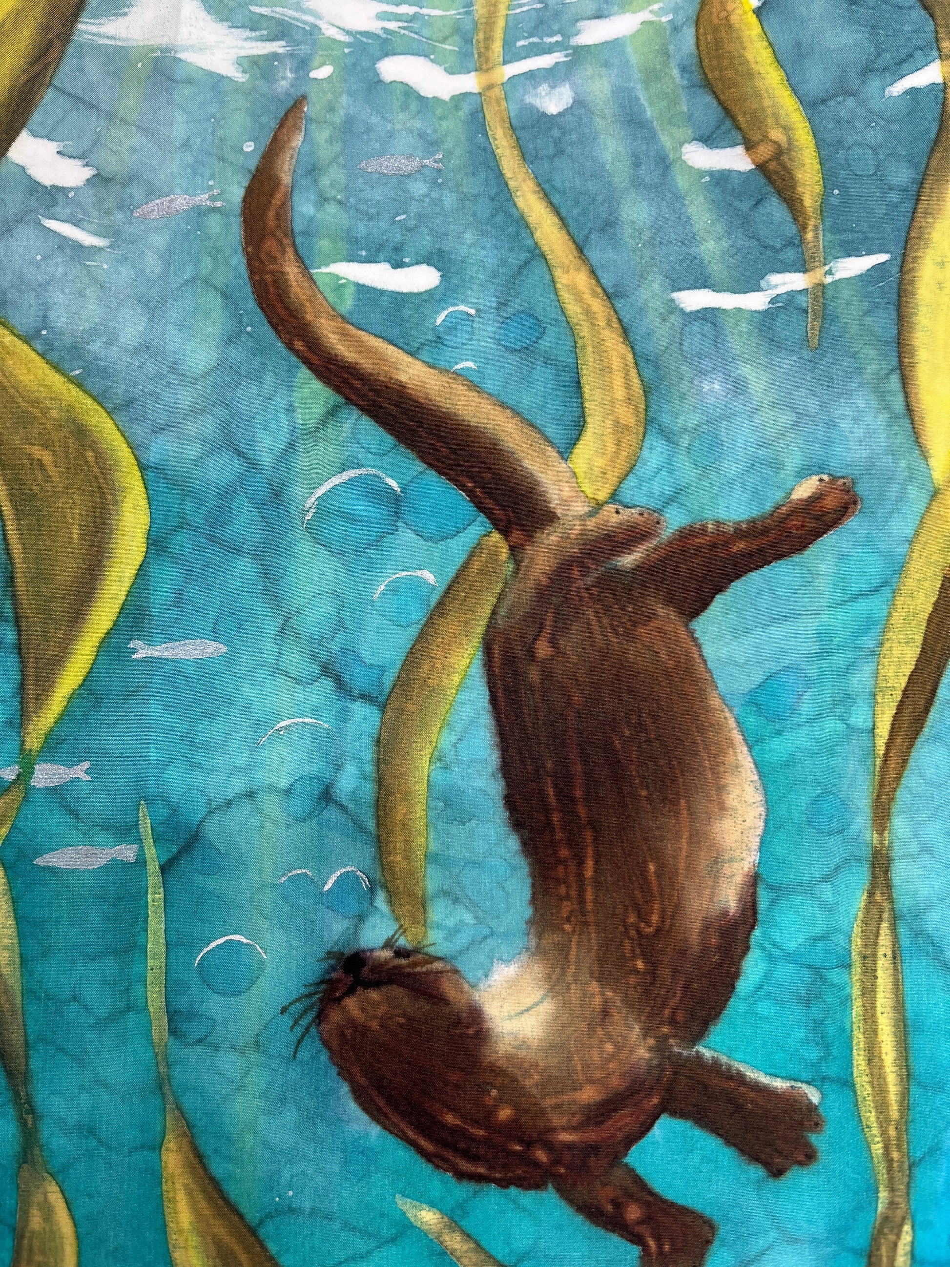 “Otter Frolic” - Hand-dyed Silk Wall Hanging  - $250
