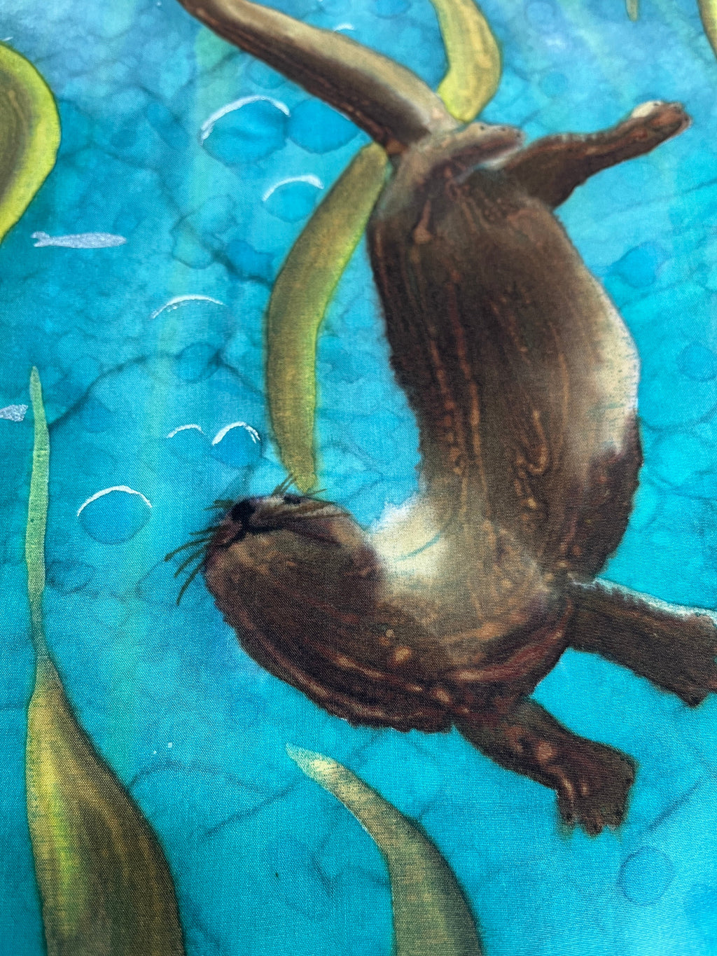 “Otter Frolic” - Hand-dyed Silk Wall Hanging  - $250