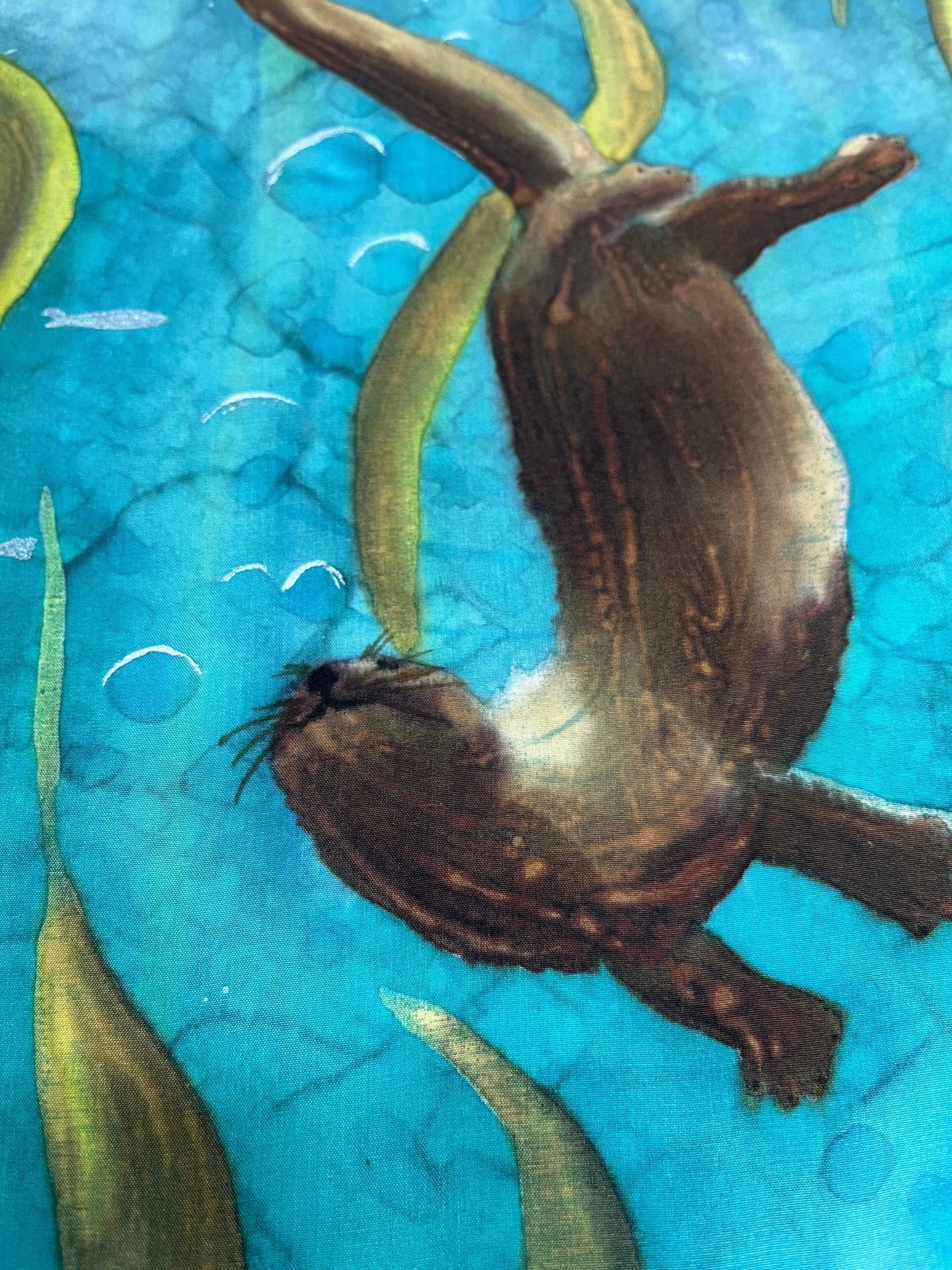 “Otter Frolic” - Hand-dyed Silk Wall Hanging  - $250
