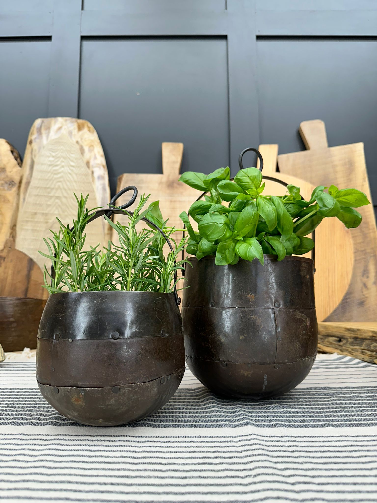 Pair Of Iron Hanging Plant Pot Planter / Herb Pot / Rustic Decor