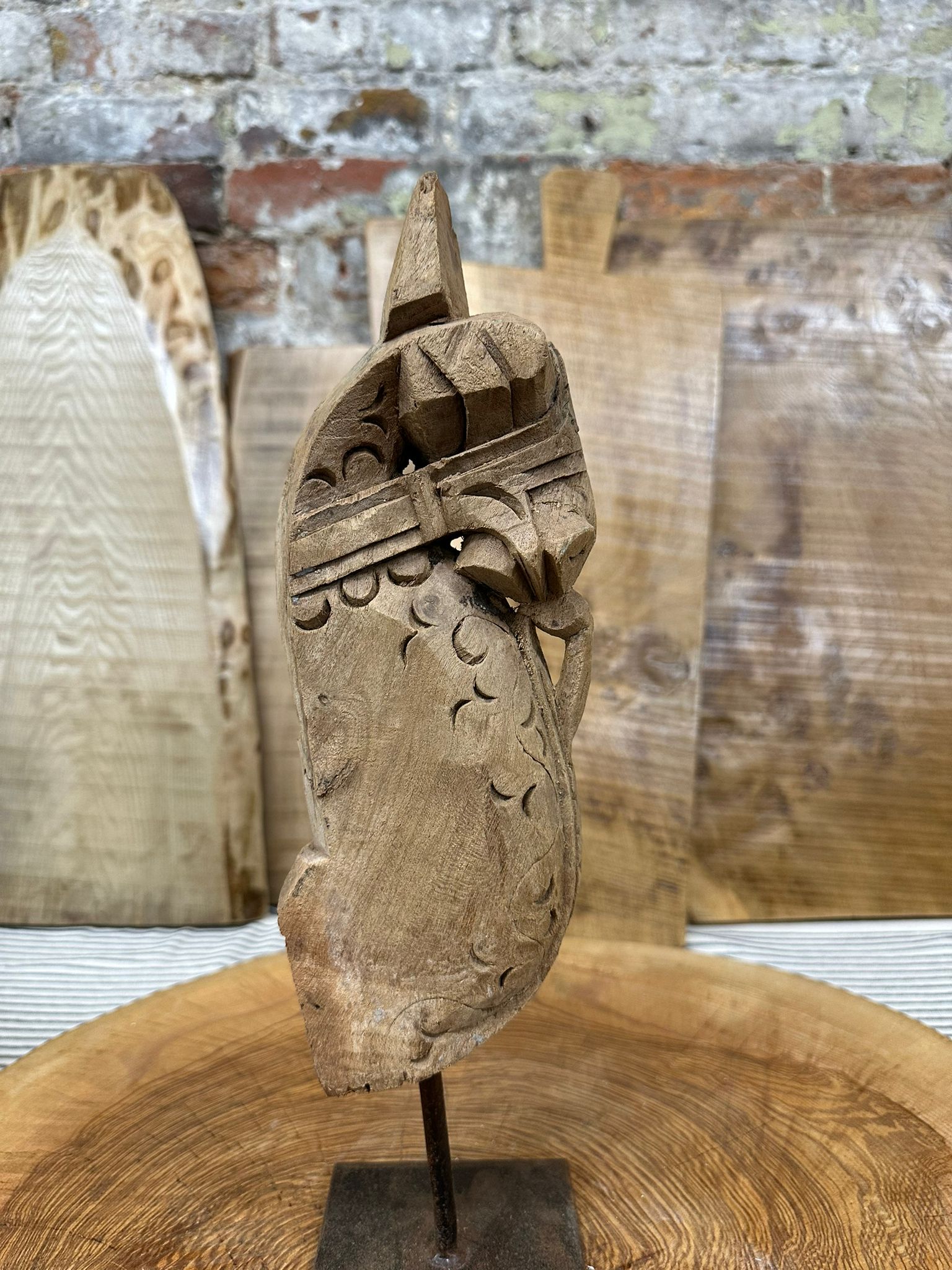 Vintage Handmade Carved Horse Head Ornament / Indian Wooden Horse Head  C