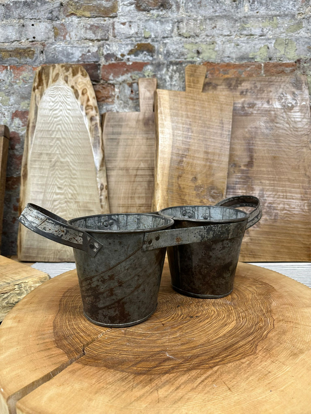 Herb Plant Double Metal Pot Planter / Utensil Pen Pot Desk Tidy / Cutlery Holder