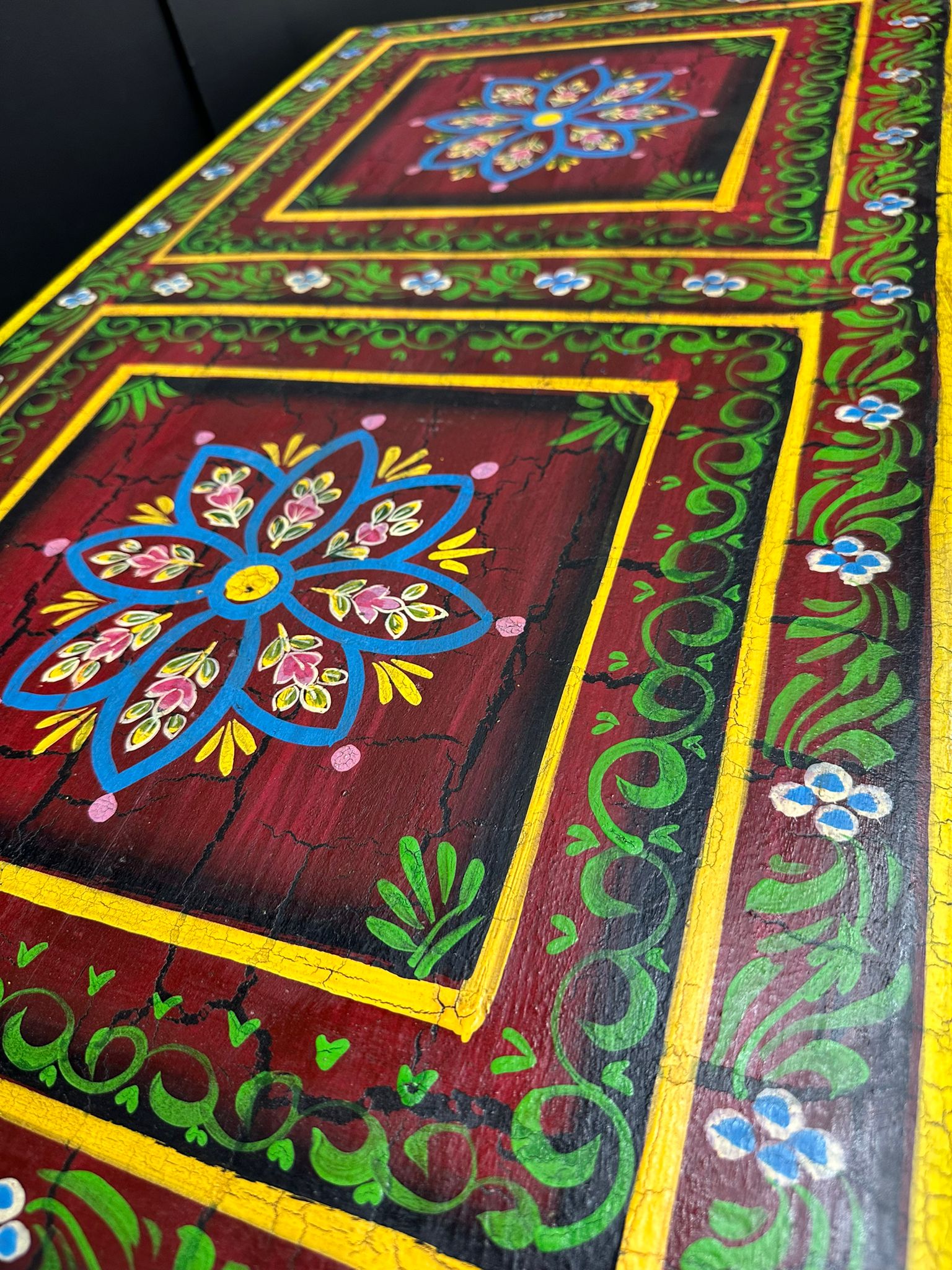 Vintage Indian Hand Painted Trunk Blanket Chest / Coffee Table / Sideboard Red
