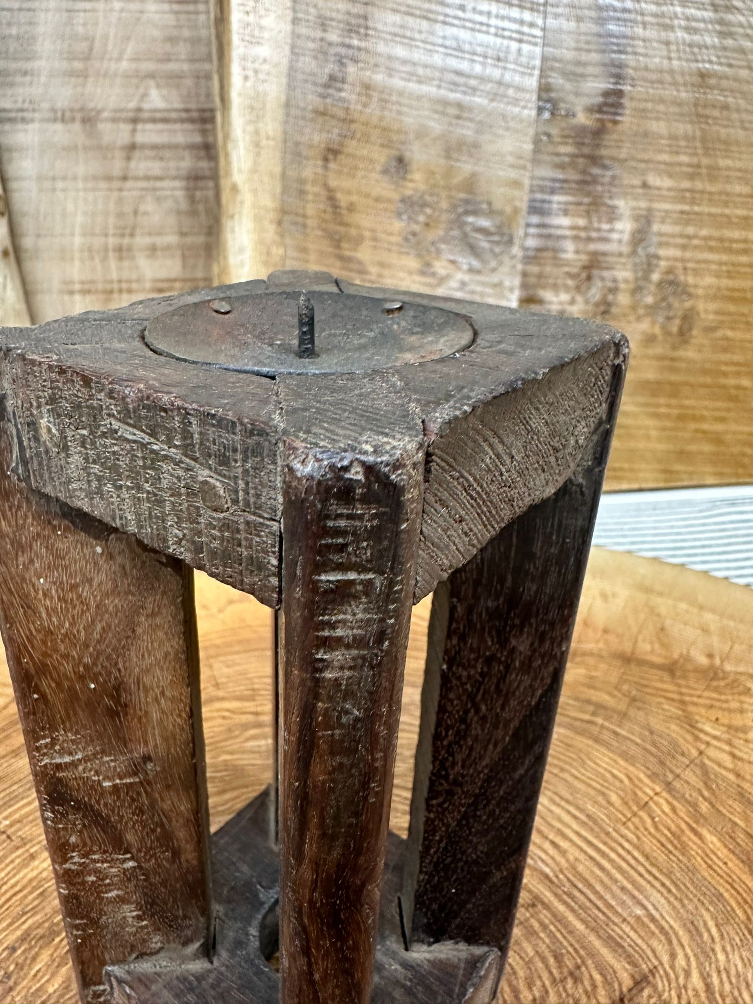 Rustic Wooden Candle Holder / Church Candle / Reclaimed Farmhouse Decor  /Square