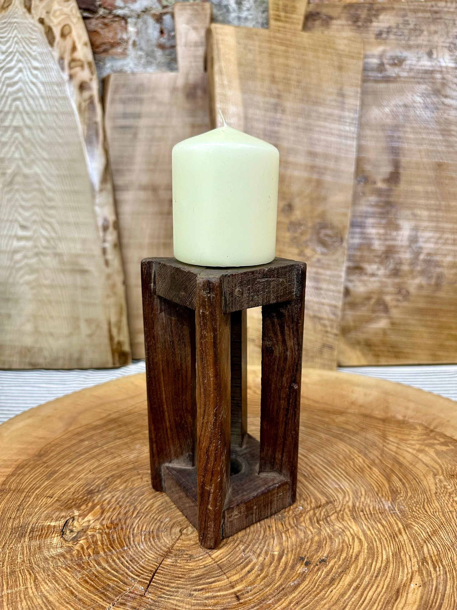 Rustic Wooden Candle Holder / Church Candle / Reclaimed Farmhouse Decor  /Square