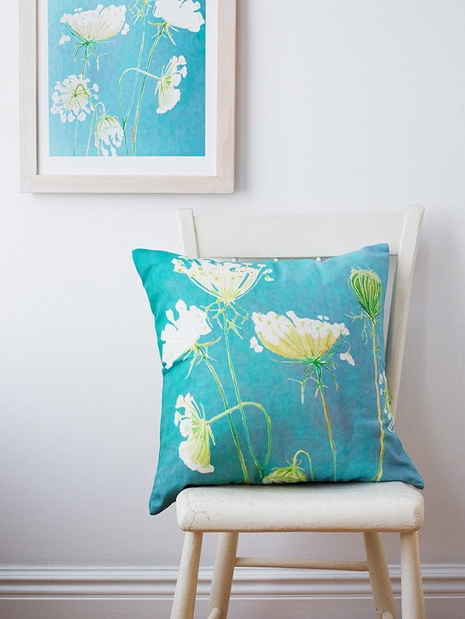 Queen Anne's Lace on Teal Art Print