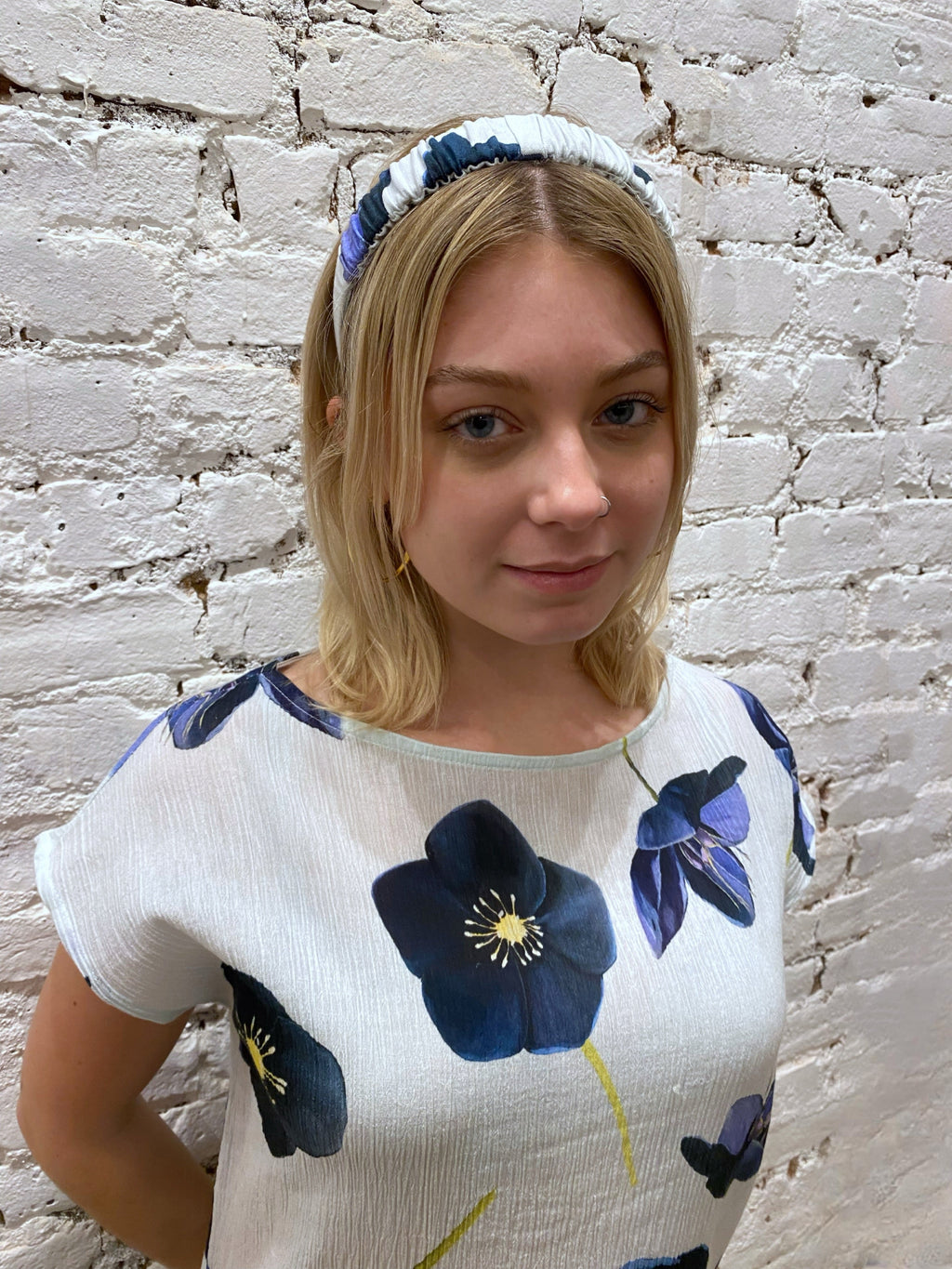 Cotton Crepe Caftan in Black Hellebore on Snow