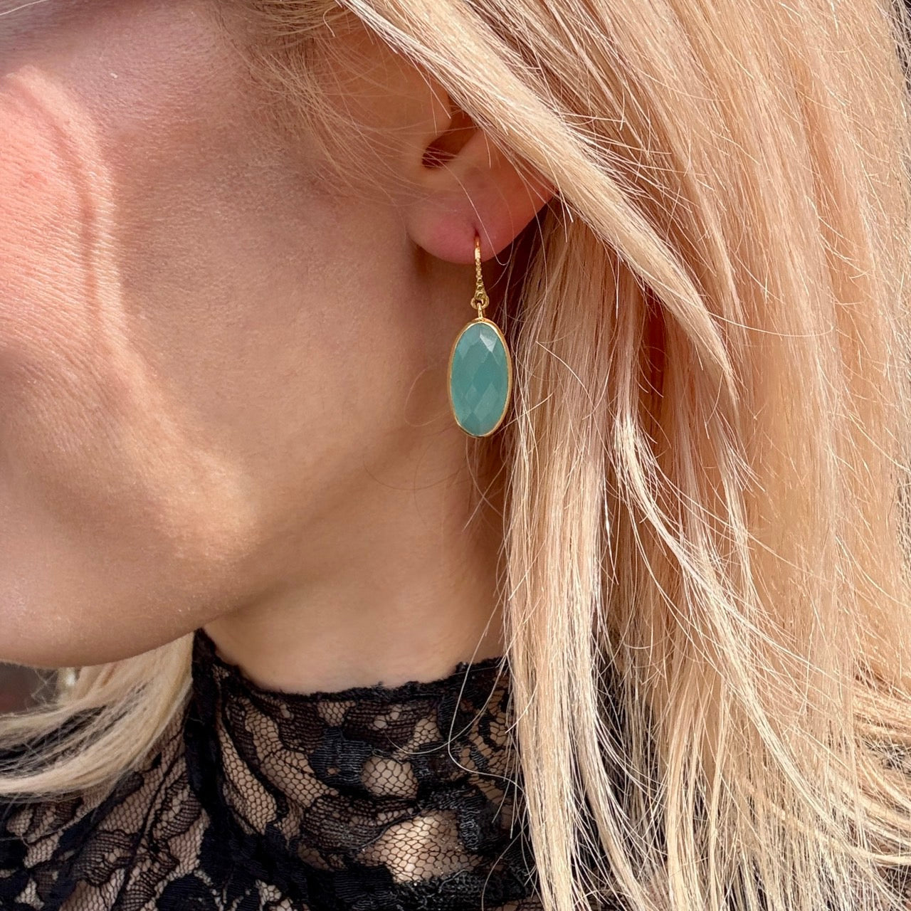 Charis Oval Gemstone Earrings Pariba Onyx