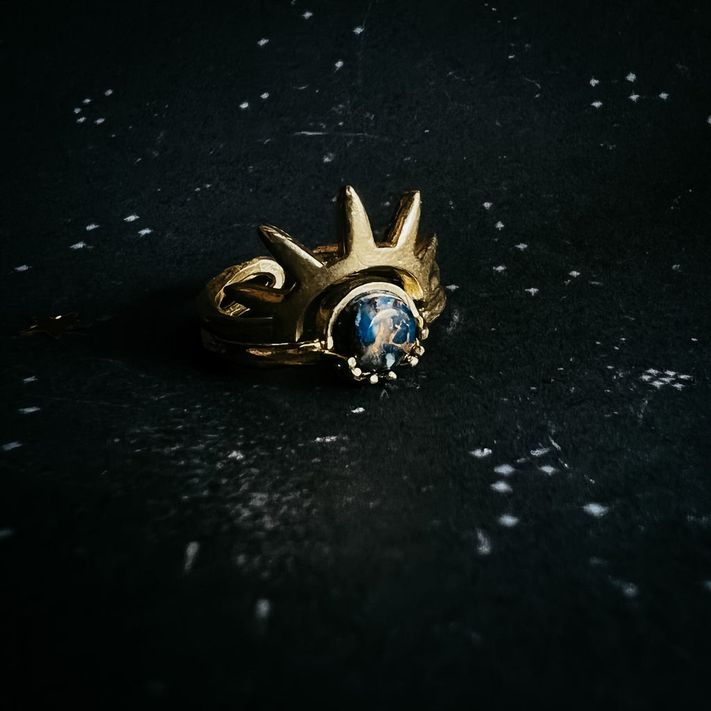 Dark Before the Dawn Sunburst Ring with Copper Lapis Lazuli