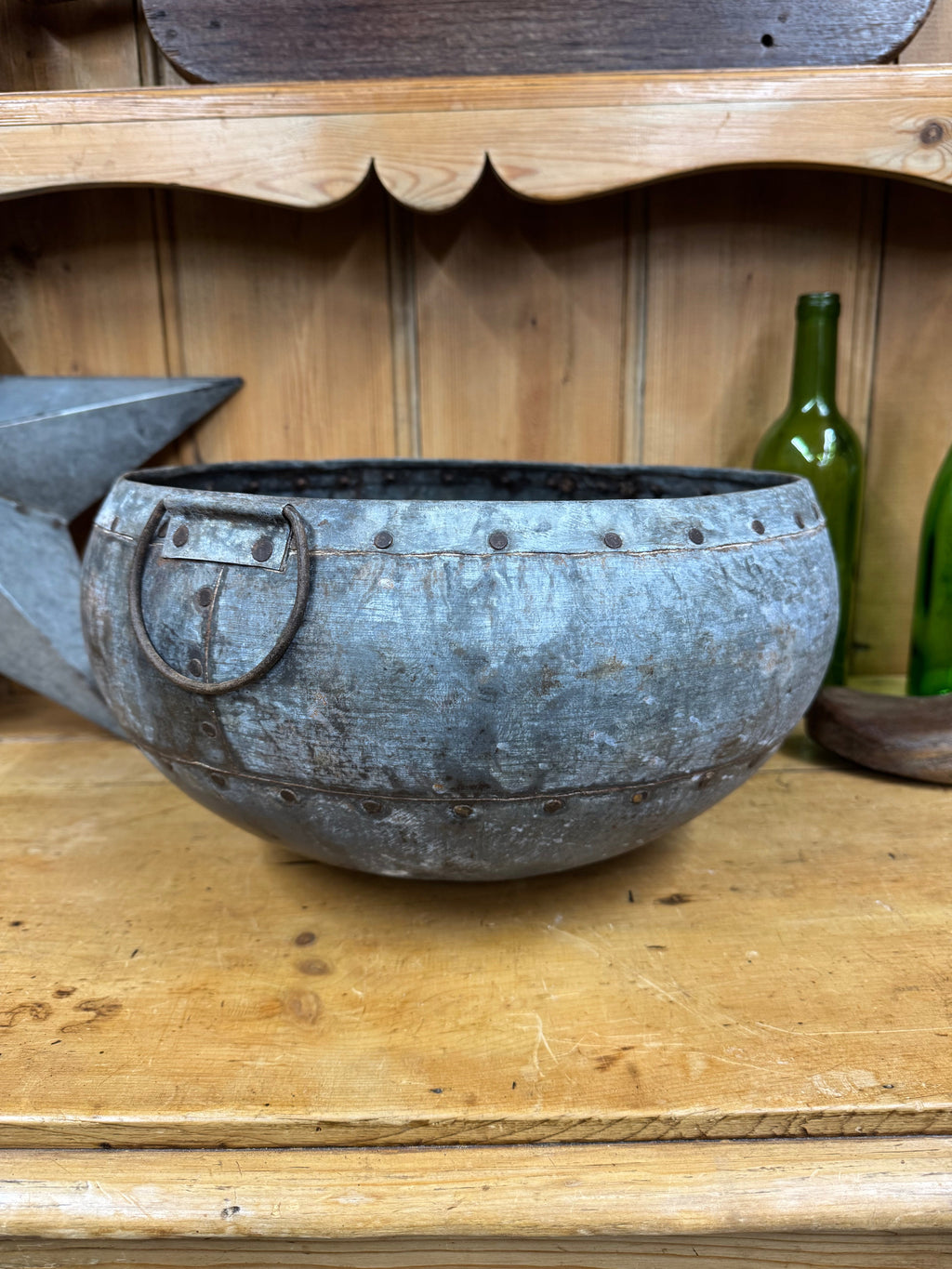 Vintage Indian Water Pot / Riveted Hand Beaten Metal Pot / Metal Vase / Rustic Bowl / Plant Pot / Fruit Bowl