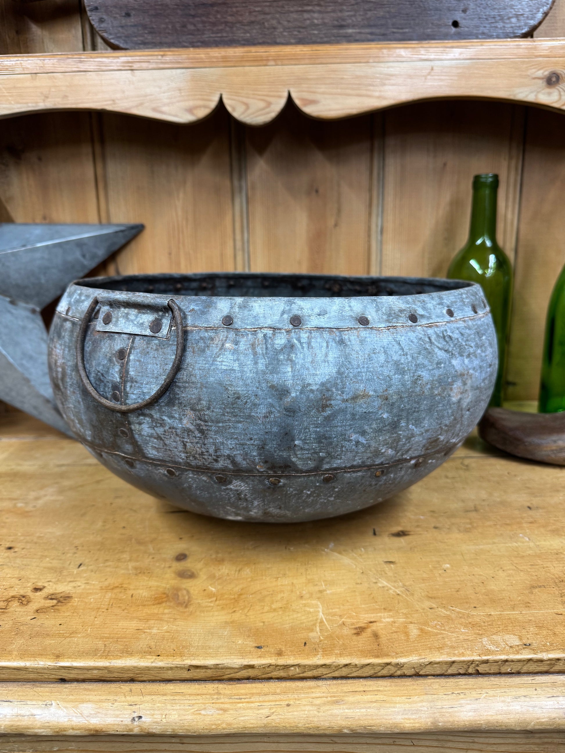 Vintage Indian Water Pot / Riveted Hand Beaten Metal Pot / Metal Vase / Rustic Bowl / Plant Pot / Fruit Bowl