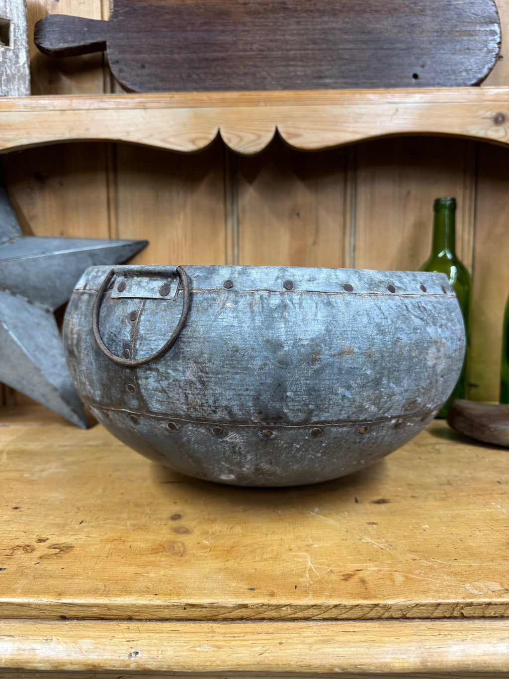 Vintage Indian Water Pot / Riveted Hand Beaten Metal Pot / Metal Vase / Rustic Bowl / Plant Pot / Fruit Bowl