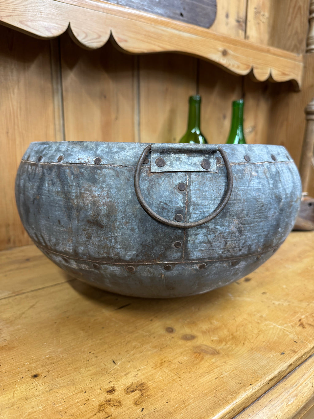 Vintage Indian Water Pot / Riveted Hand Beaten Metal Pot / Metal Vase / Rustic Bowl / Plant Pot / Fruit Bowl