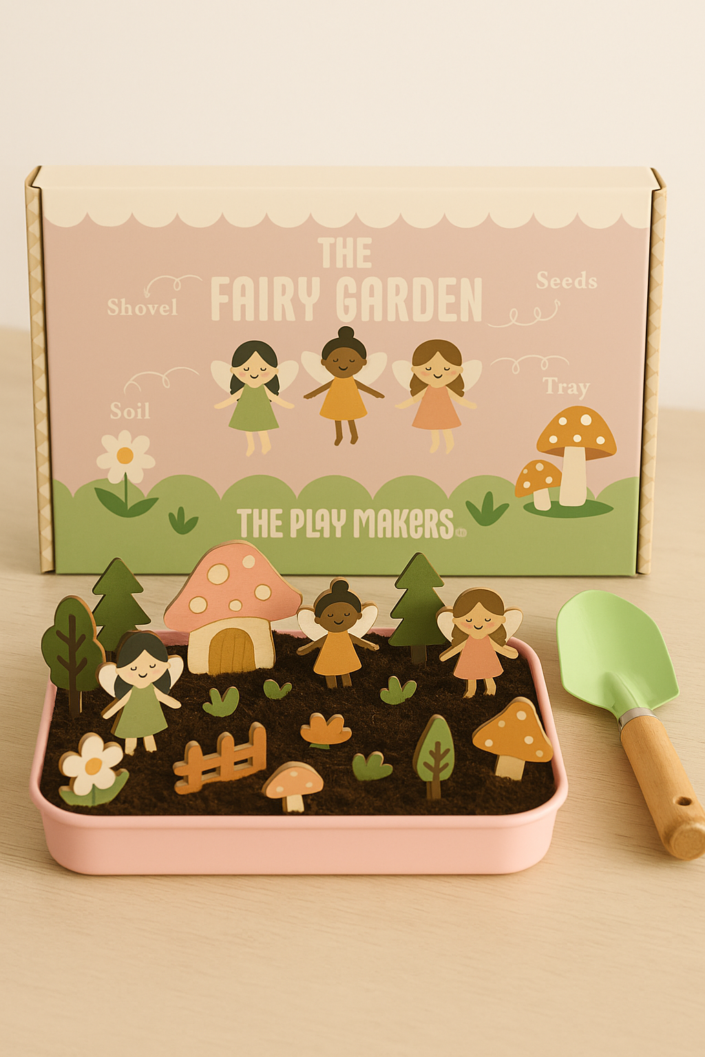 Fairy Garden Starter Kit with Apron, Tray, Shovel, Fairies, Soil and Seeds