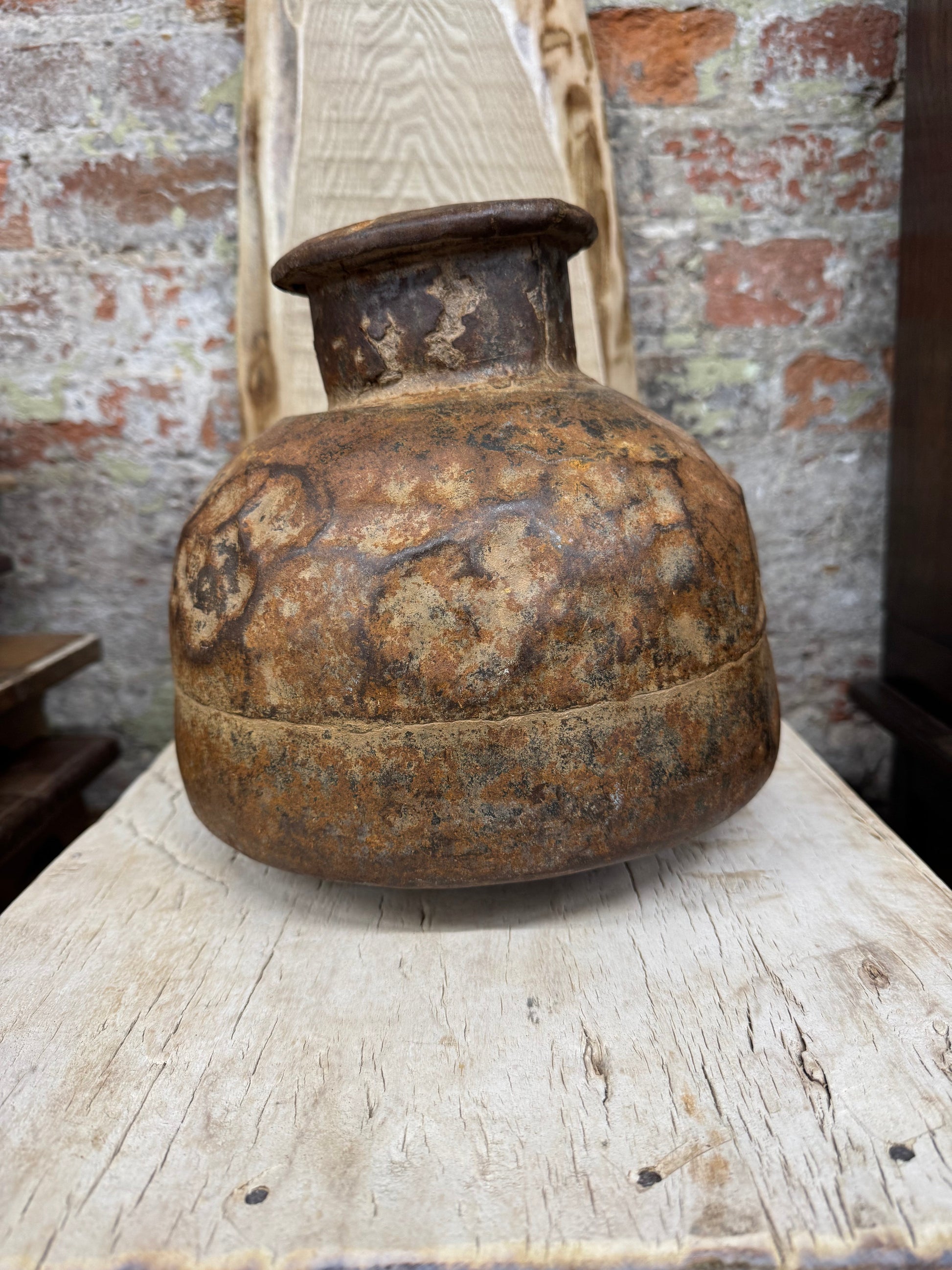 Vintage Indian Hand Beaten Metal Pot / Metal Vase / Plant Pot / Rustic Decor B