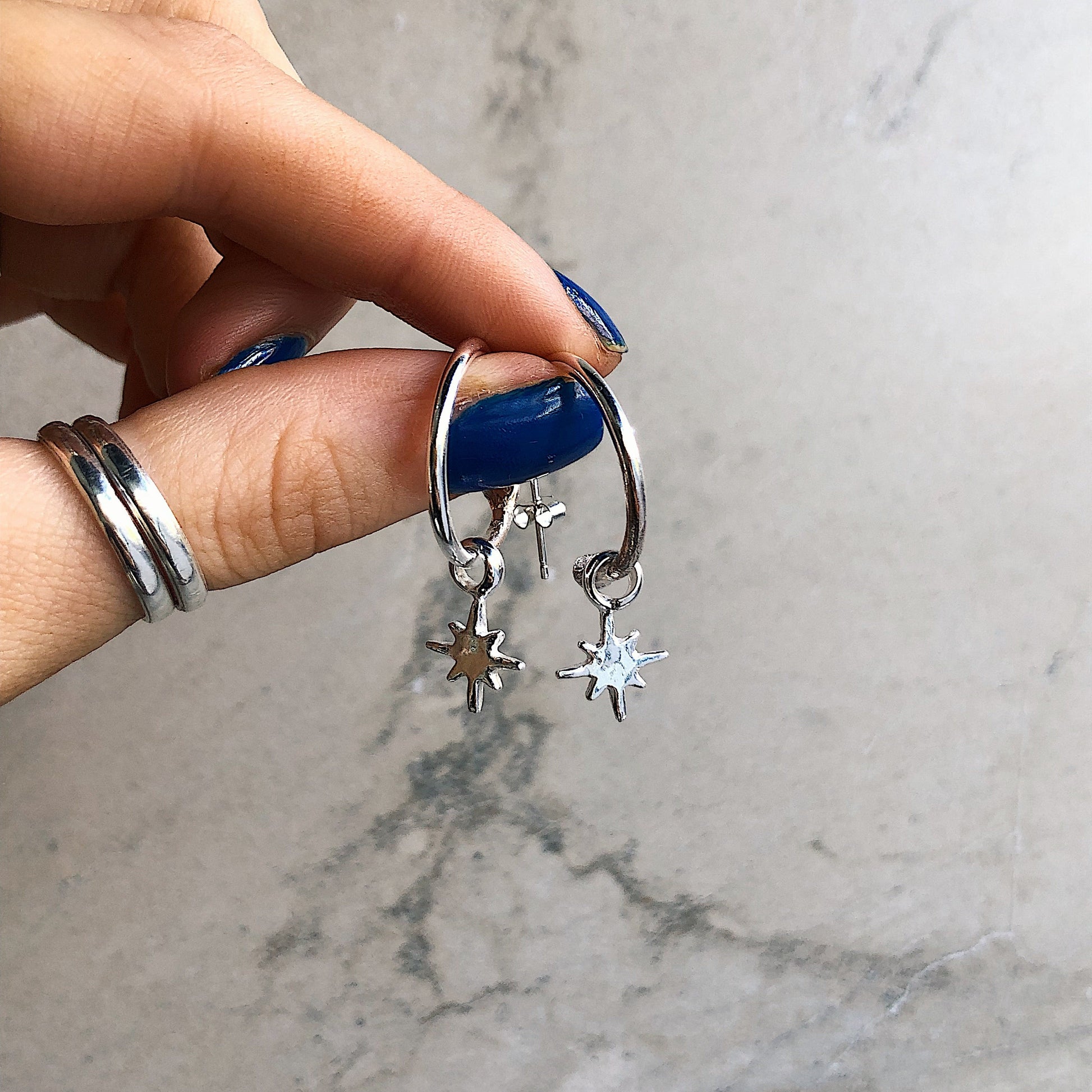 North Star Charm Hoops in Sterling Silver