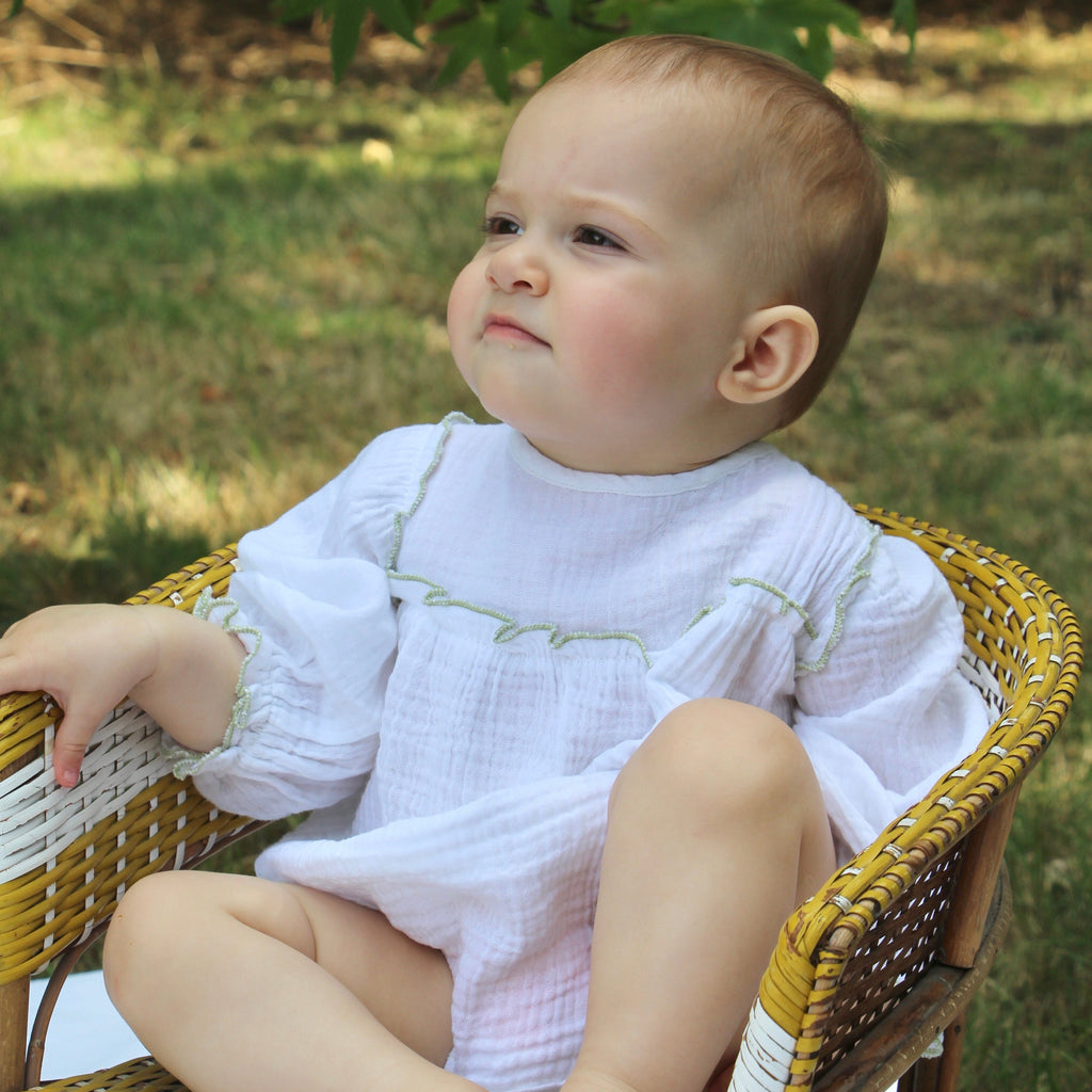 Organic Muslin - Green Ruffle Romper