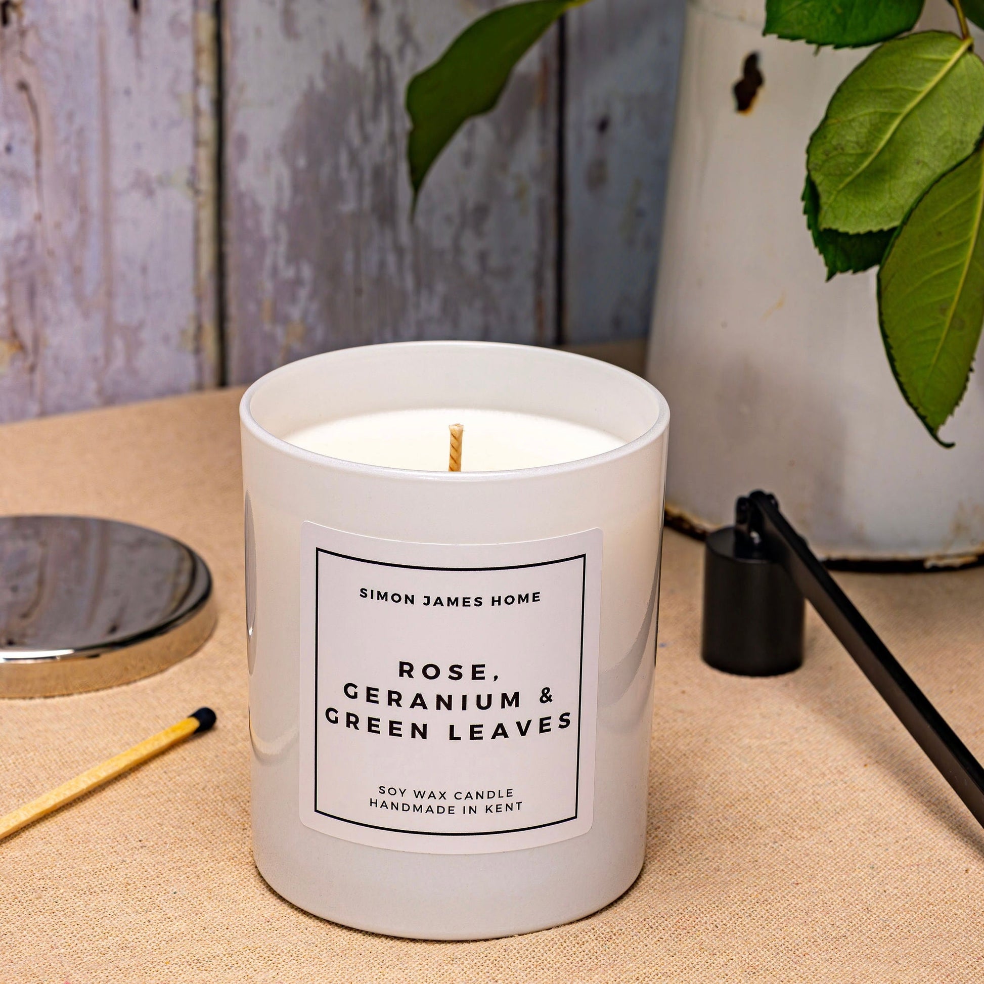 Rose, Geranium & Green Leaves Handmade Soy Wax Candle