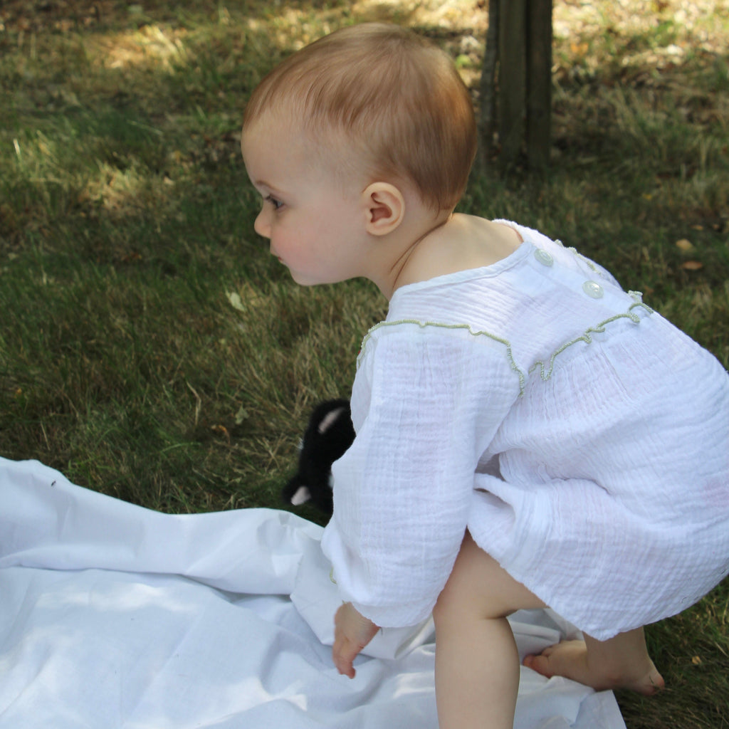 Organic Muslin - Green Ruffle Romper