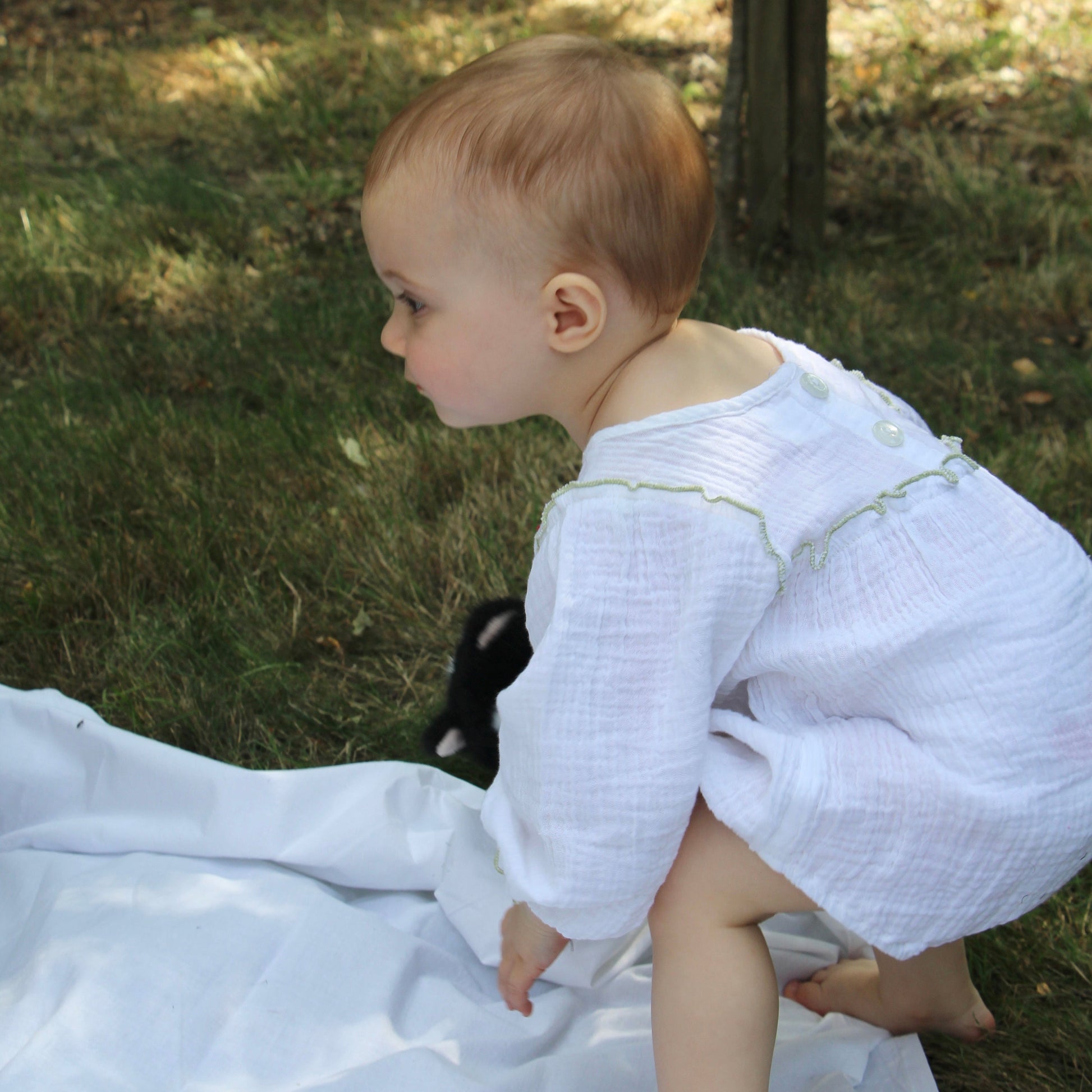 Organic Muslin - Green Ruffle Romper