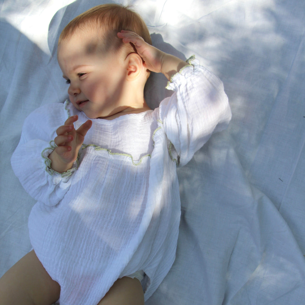 Organic Muslin - Green Ruffle Romper