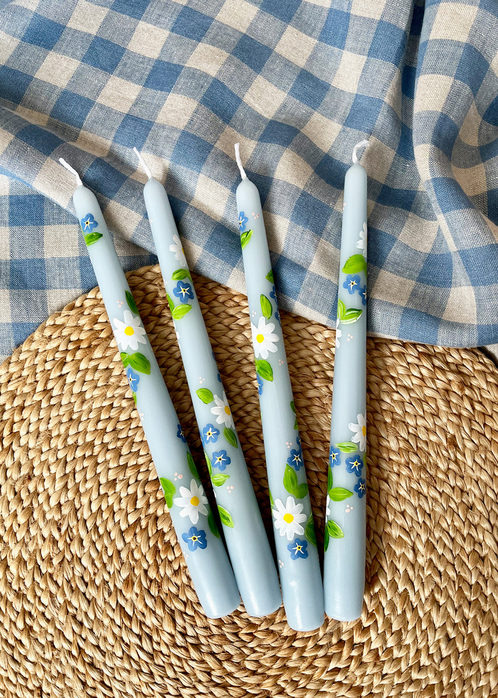 Forget Me Not Hand Painted Candle