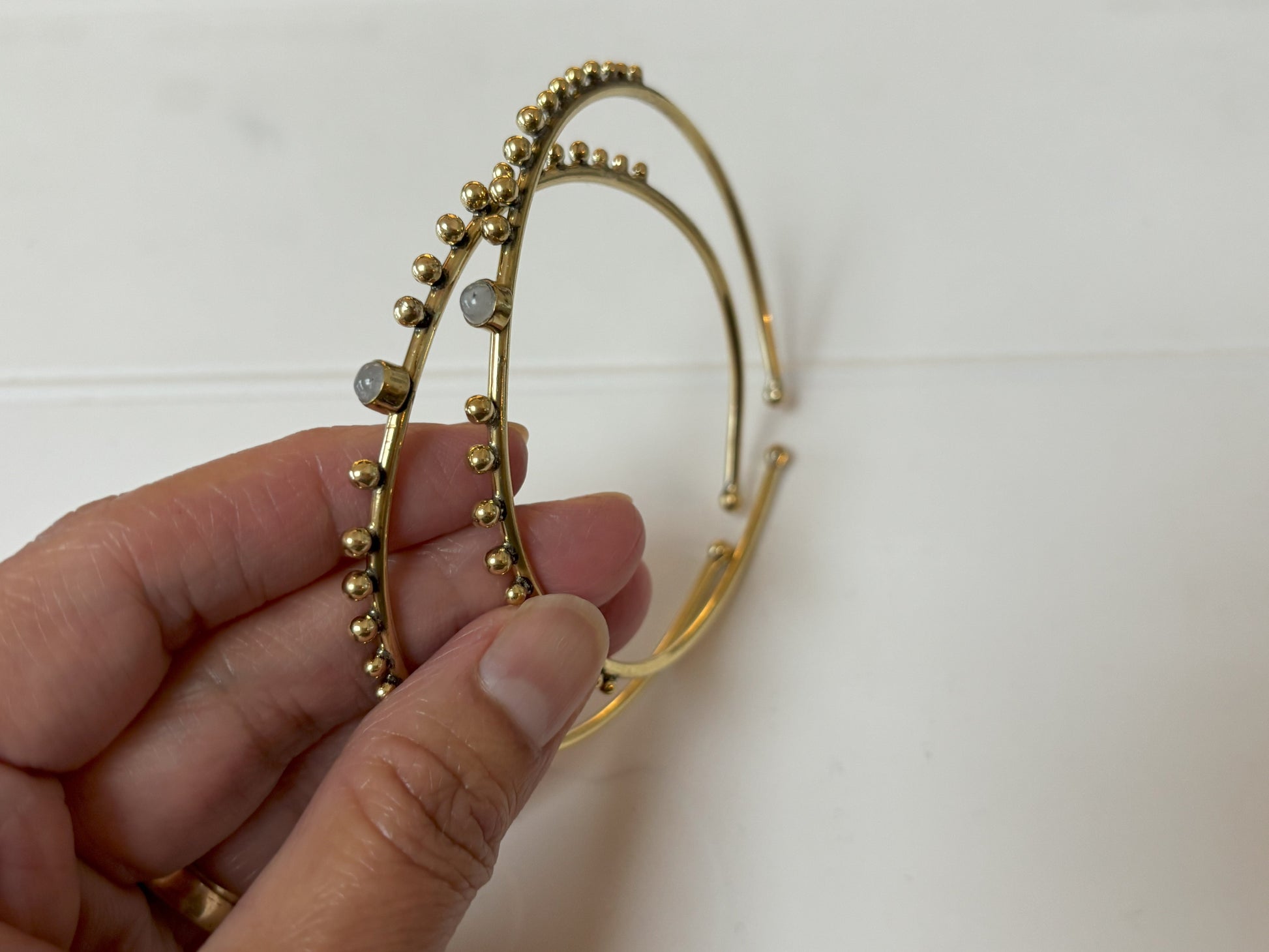 Turquoise/Moonstone Beaded Brass Bangles.