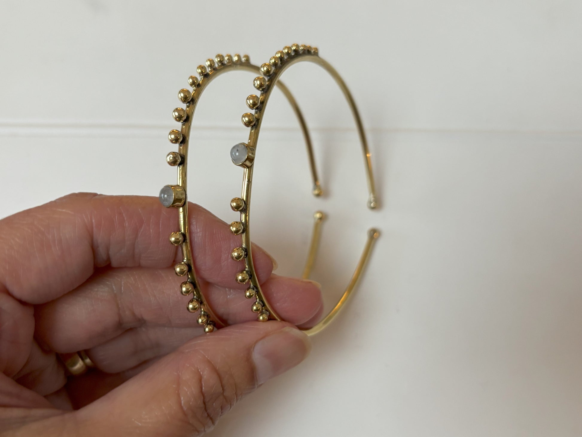 Turquoise/Moonstone Beaded Brass Bangles.