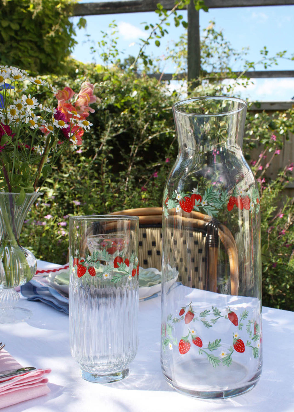 Strawberry Ribbed Highball Glasses Set of 2
