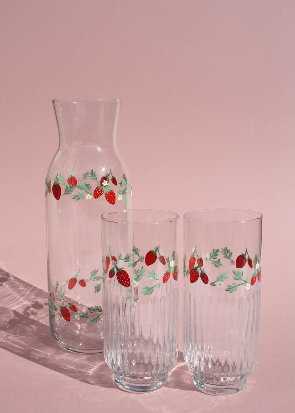 Strawberry Ribbed Highball Glasses Set of 2