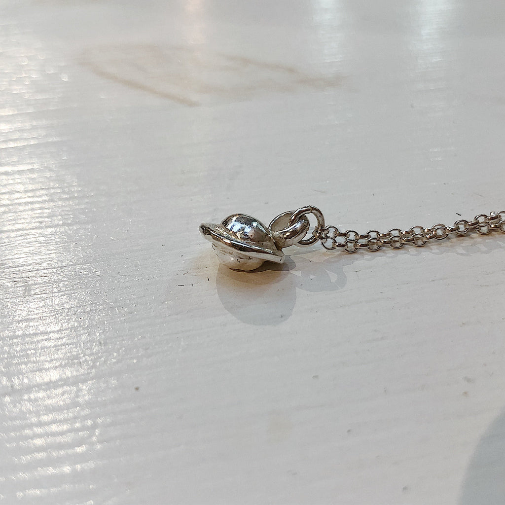 Saturn Charm Necklace in Recycled Silver
