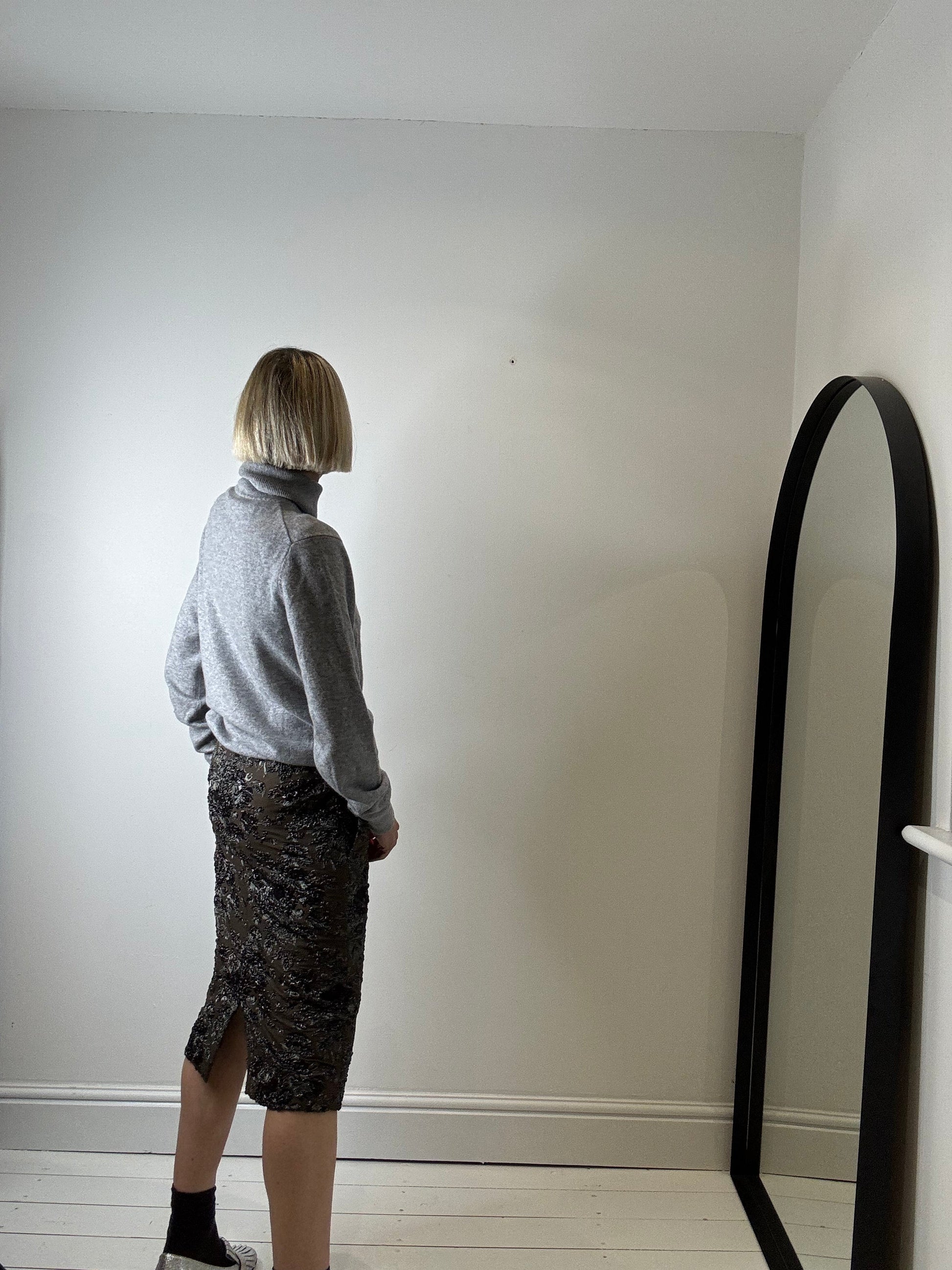 Grey Marl Cashmere Roll Neck Jumper