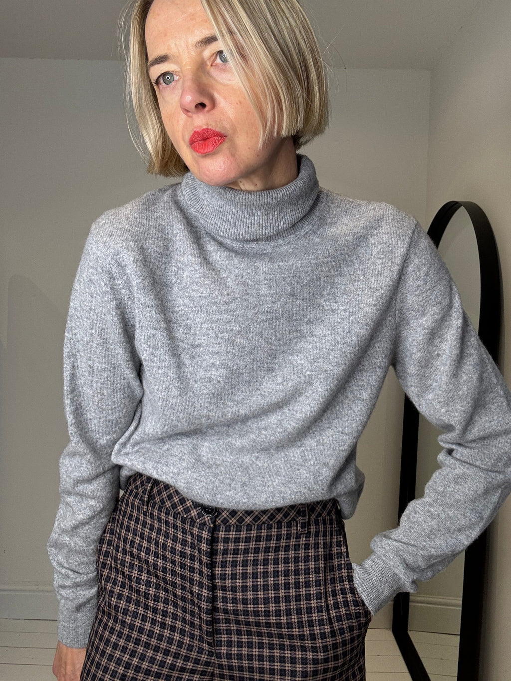 Grey Marl Cashmere Roll Neck Jumper