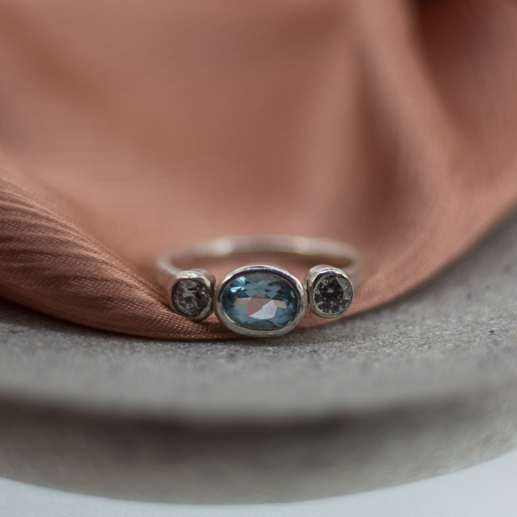 Aquamarine Trilogy Ring in Sterling Silver