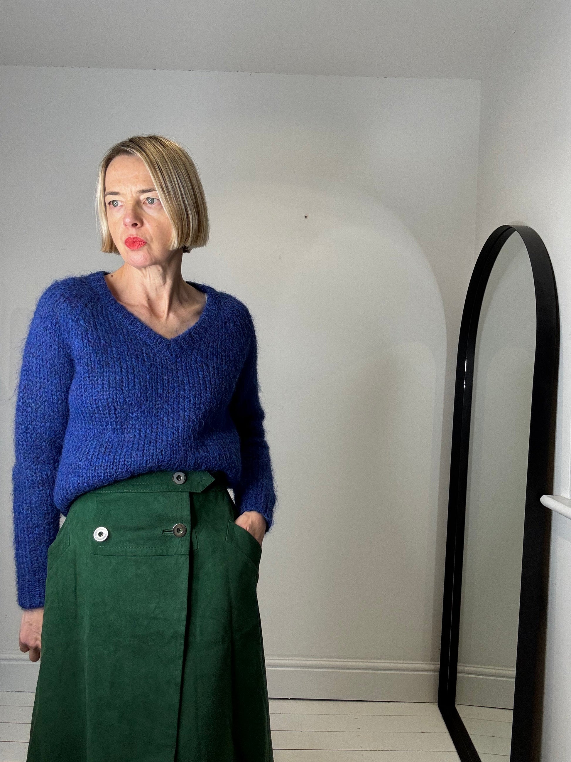 Vintage Suede A Line Skirt with Gunmetal Buttons