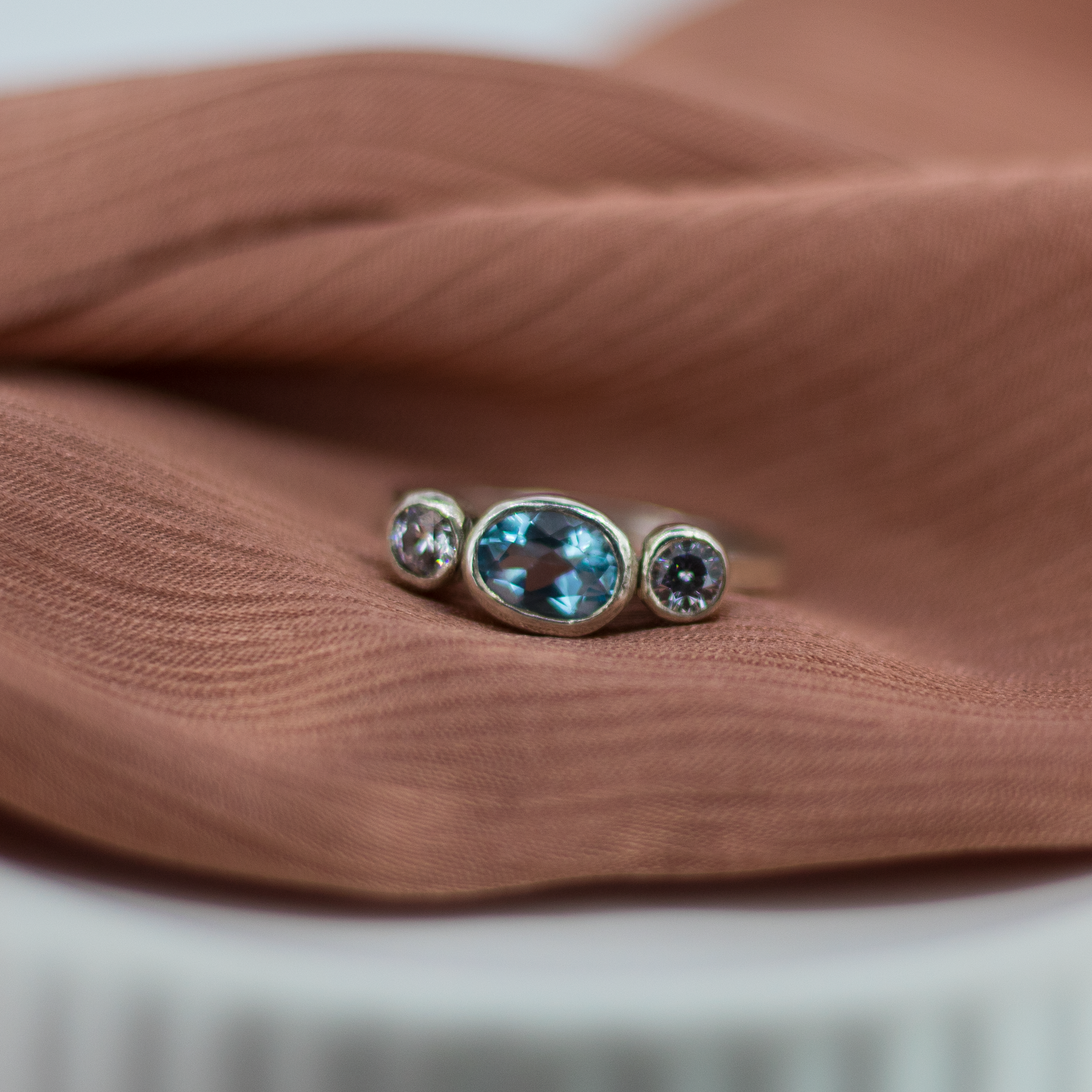 Aquamarine Trilogy Ring in Sterling Silver