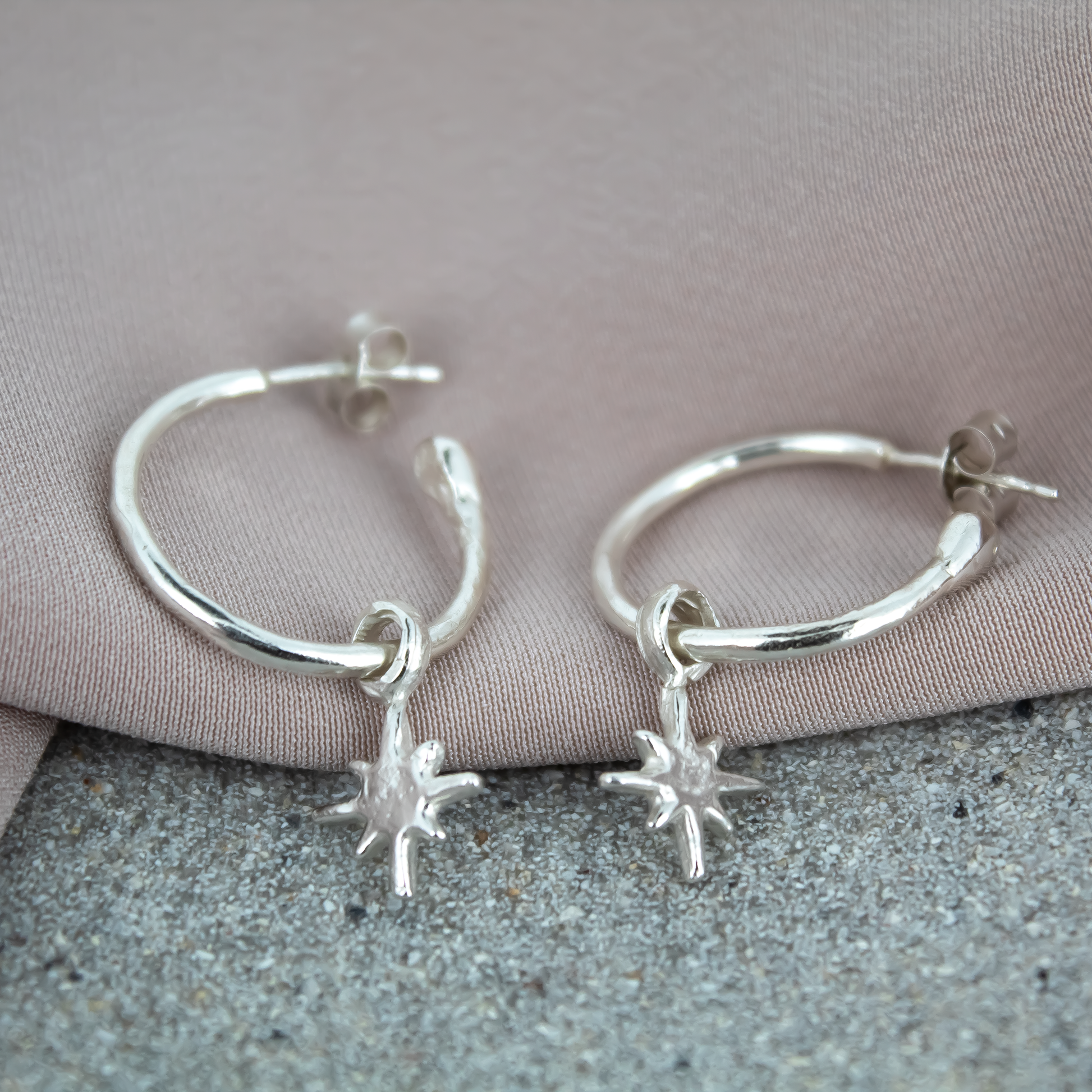 North Star Charm Hoops in Sterling Silver
