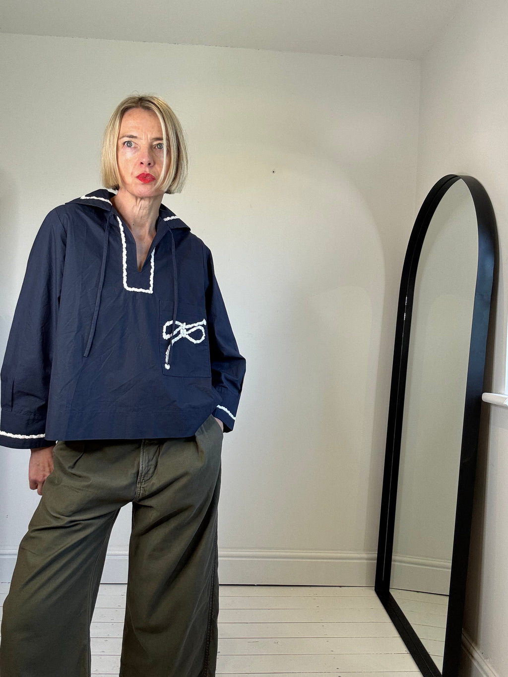 Nautical Navy Cotton Top with Rope Pocket Detail