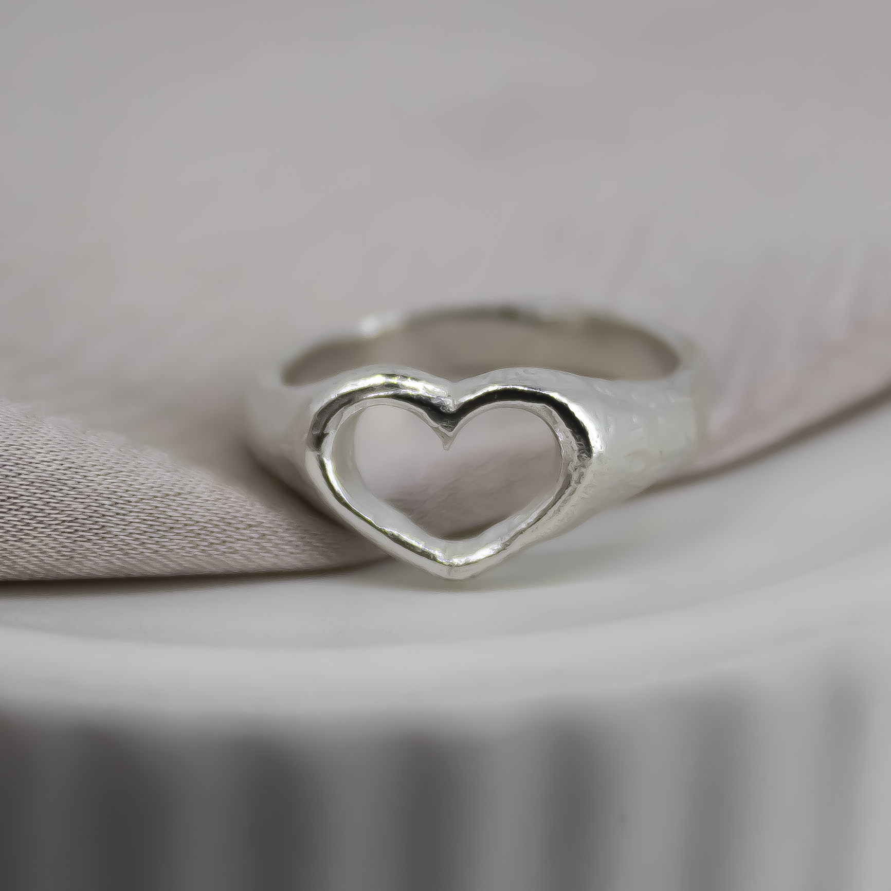 Open Heart Sterling Silver Signet Ring