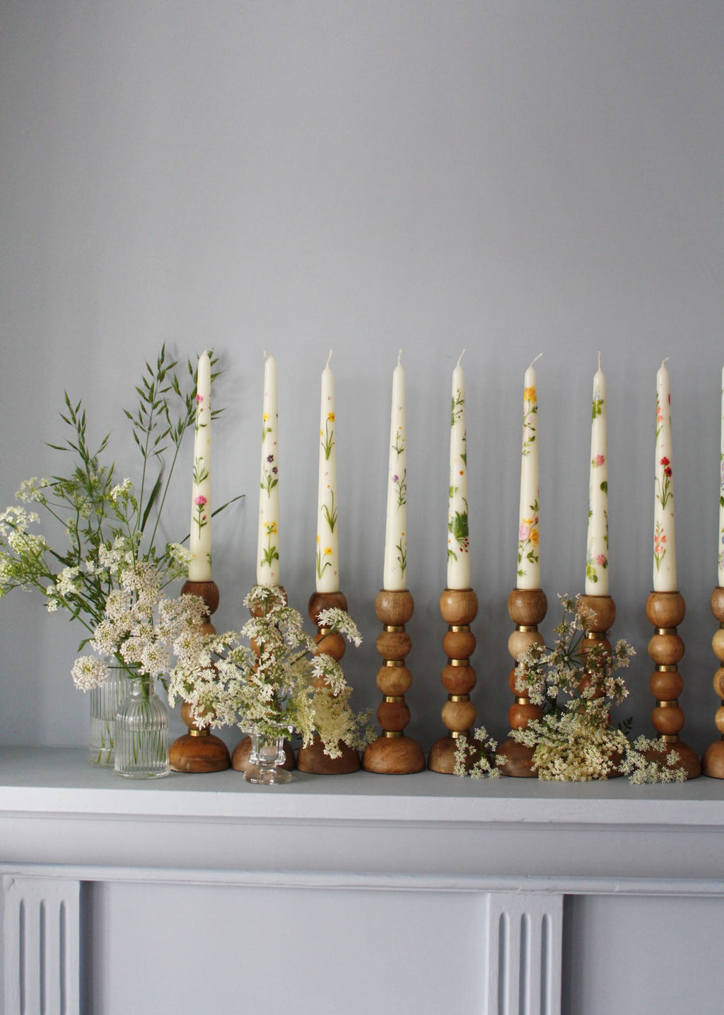 Birth Flower Lily of the Valley and Hawthorn Hand Painted Candle May