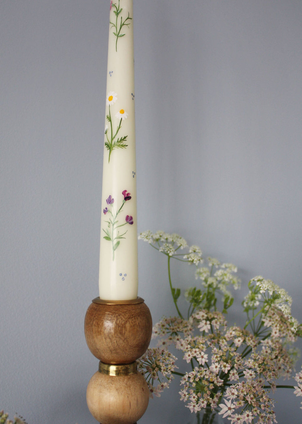 Birth Flower Candle April Daisies and Sweet Peas Hand Painted
