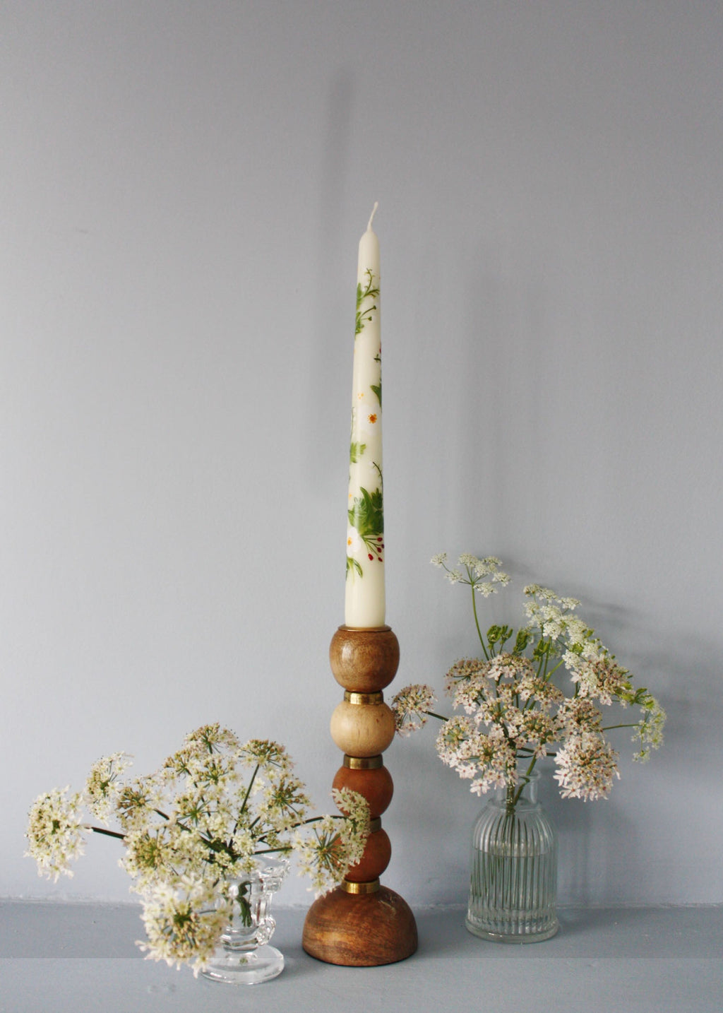 Birth Flower Lily of the Valley and Hawthorn Hand Painted Candle May