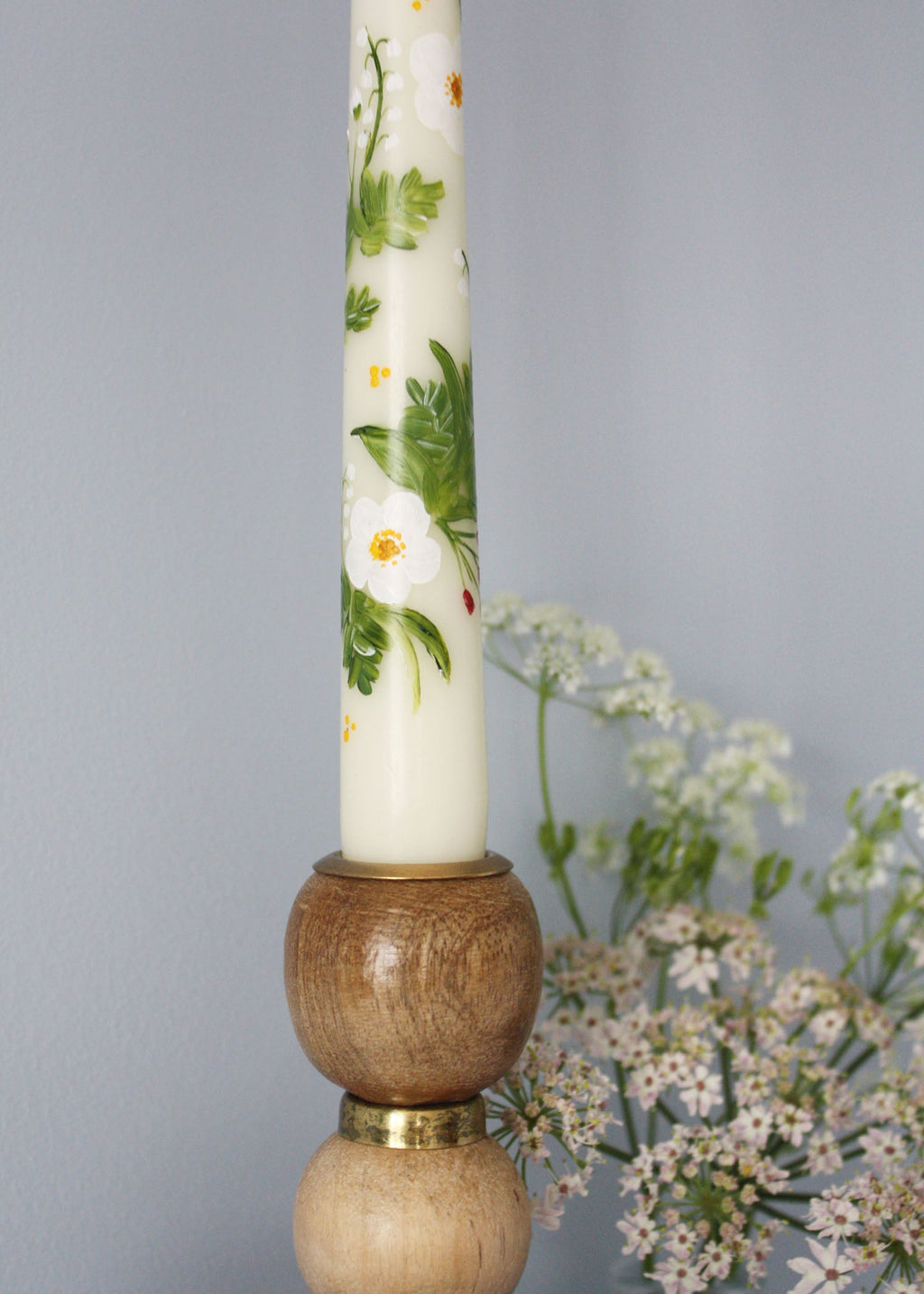 Birth Flower Lily of the Valley and Hawthorn Hand Painted Candle May