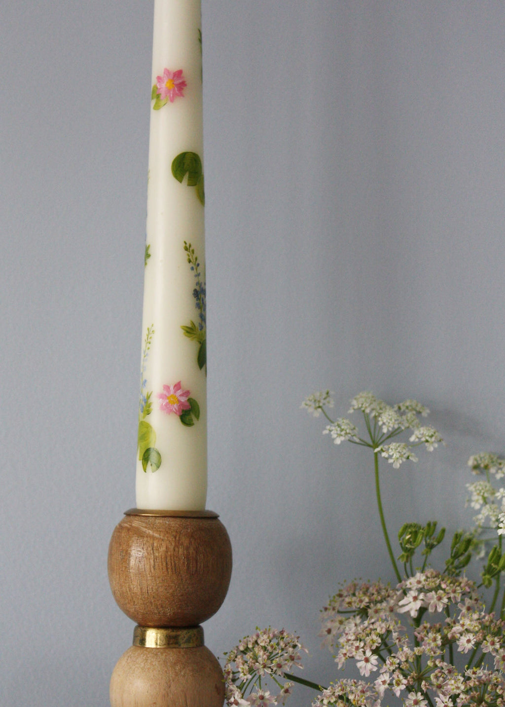 Birth Flower July Water Lily and Larkspur Hand Painted Candle