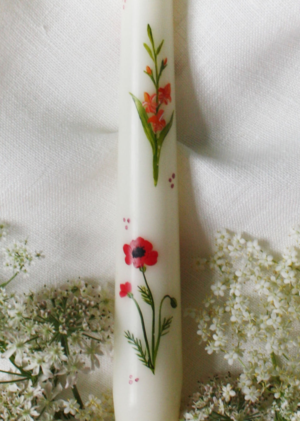 August Birth Flower Hand Painted Candle with Poppies and Gladiolus